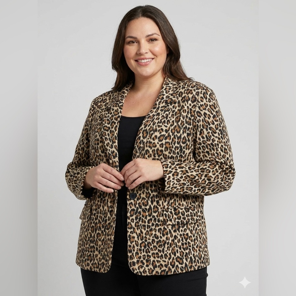 Lana Lee Leopard Print Single-Button Blazer